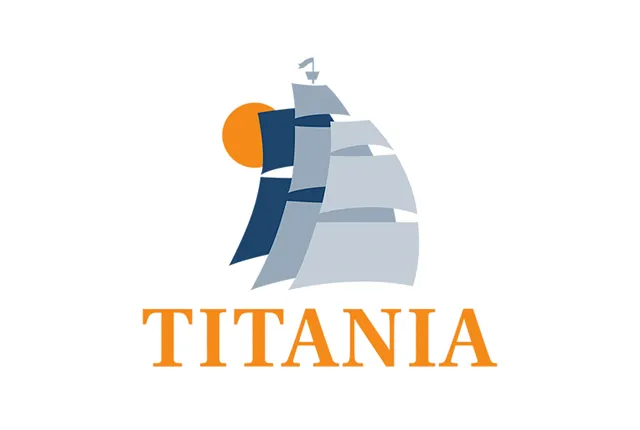 Logo einer Meerjungfrau und einem Segelschiff mit der Aufschrift "Titania".