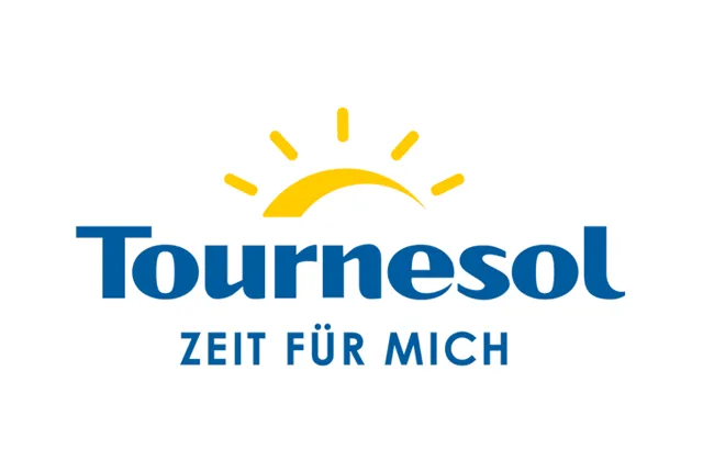 Logo von Tournesol mit einer Sonne und dem Slogan.